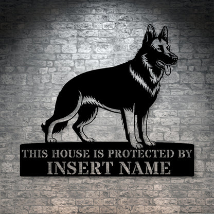 Personalized German Shepherd Dog Guard Black Metal Sign. Custom steel sign wall decor for dog lovers1