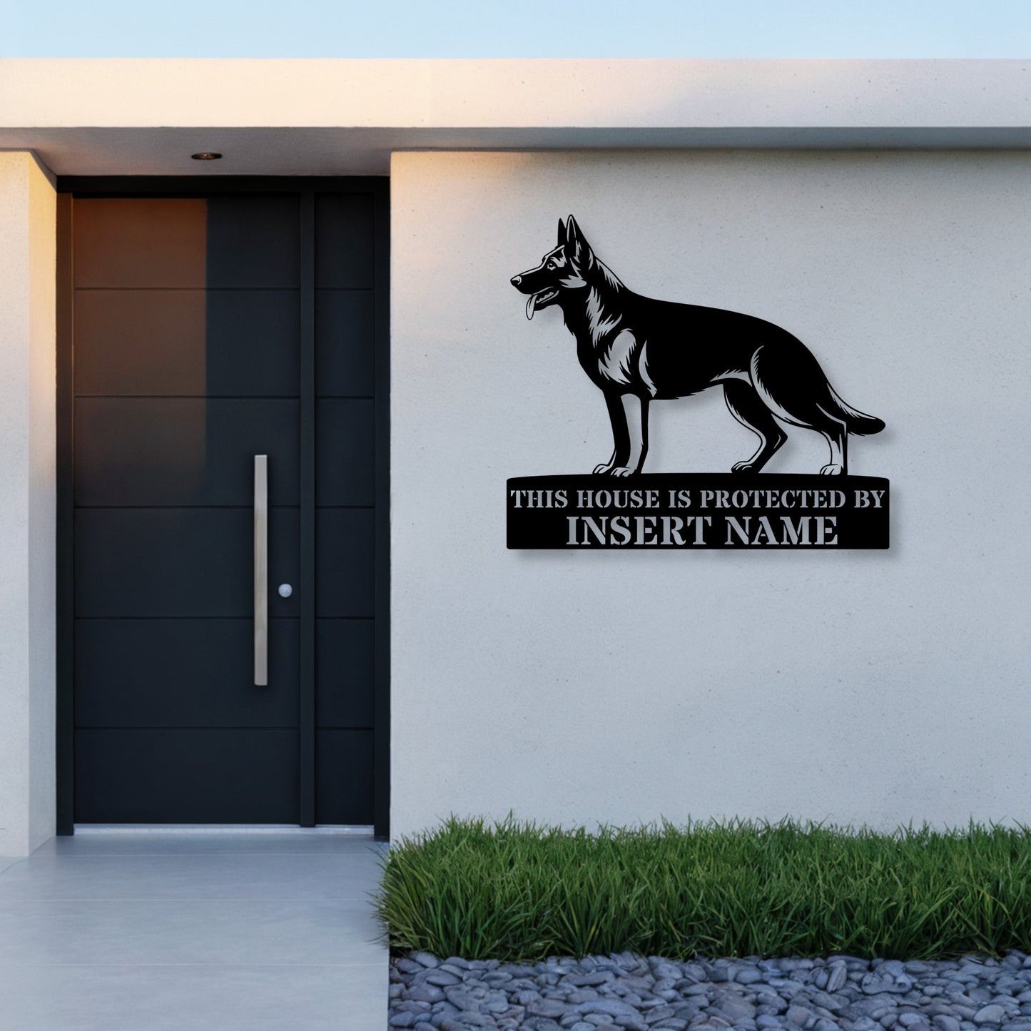 Personalized German Shepherd Dog Guard Metal Sign. Custom steel sign wall decor for dog lovers.