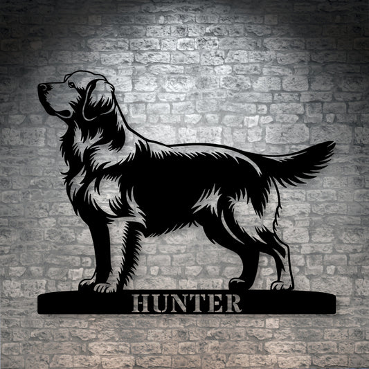 Personalized Golden Retriever Metal Sign In Black. Custom Dog Owner Wall Decor Gift