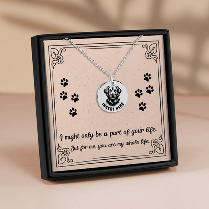 Personalized Golden Retriever engraved silver necklace in jewelry box with message card