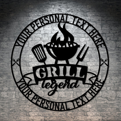 Personalized Grill Legend Metal Sign In Black