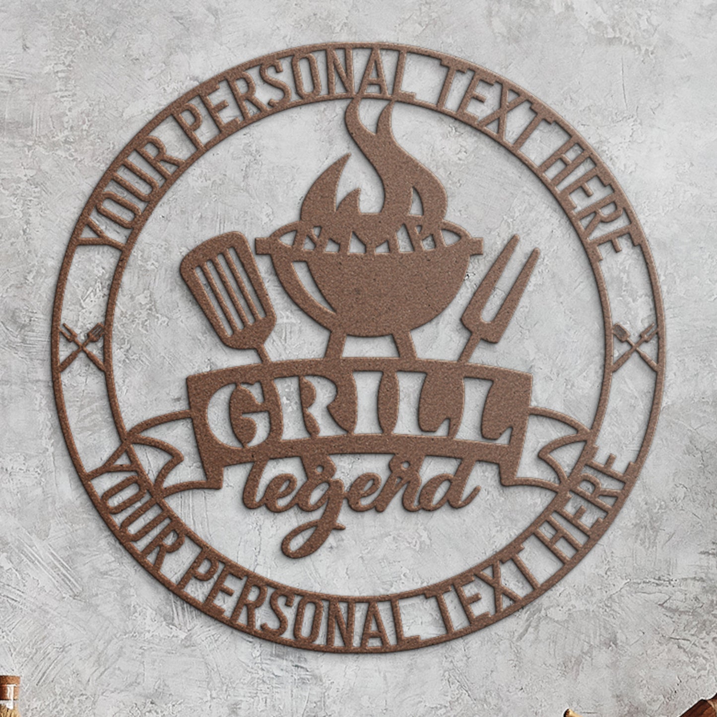 Personalized Grill Legend Metal Sign In Copper