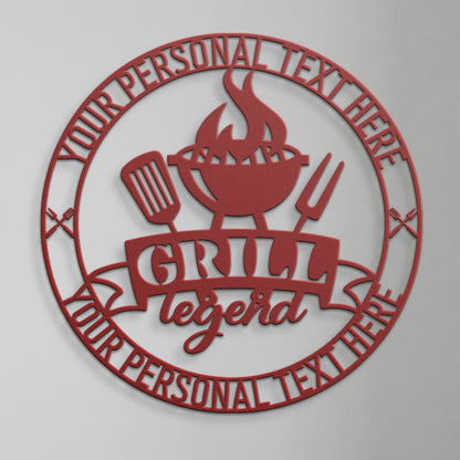 Personalized Grill Legend Metal Sign In Red