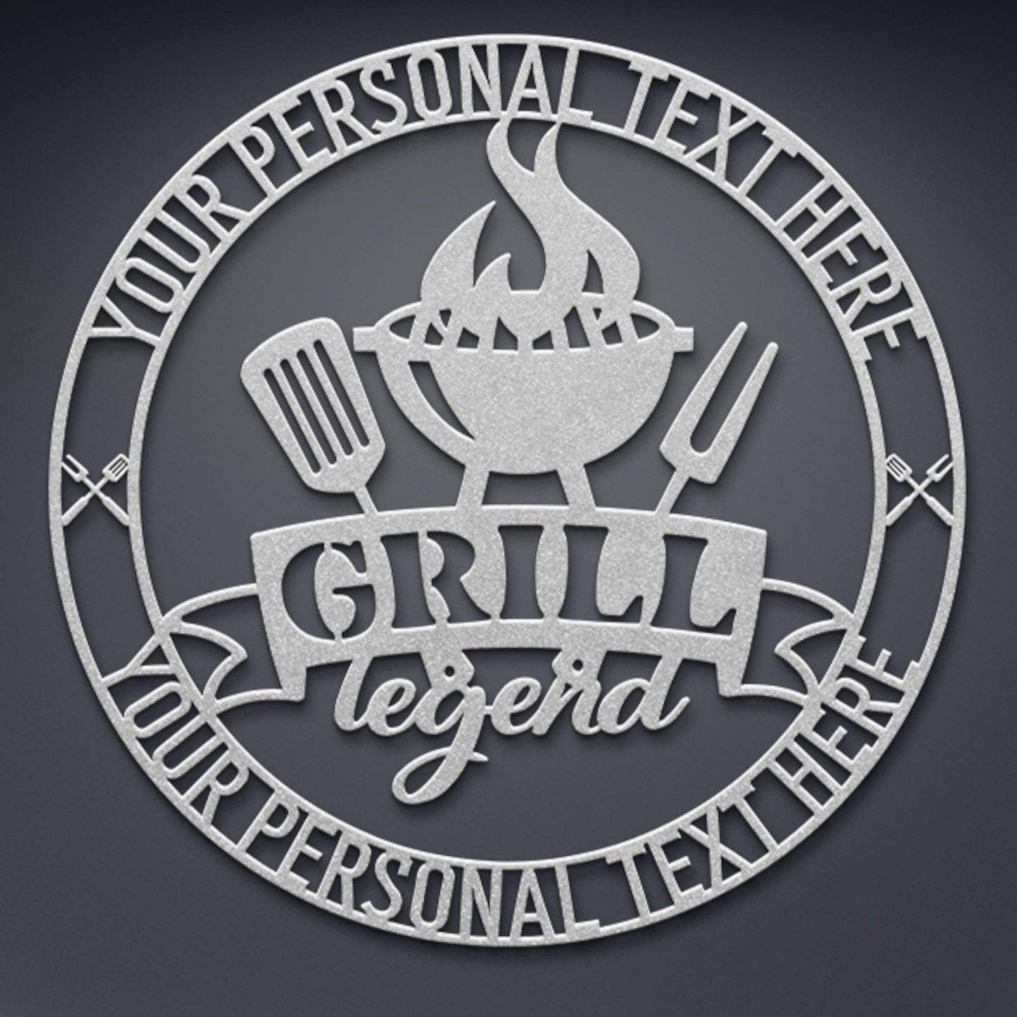 Personalized Grill Legend Metal Sign In Silver