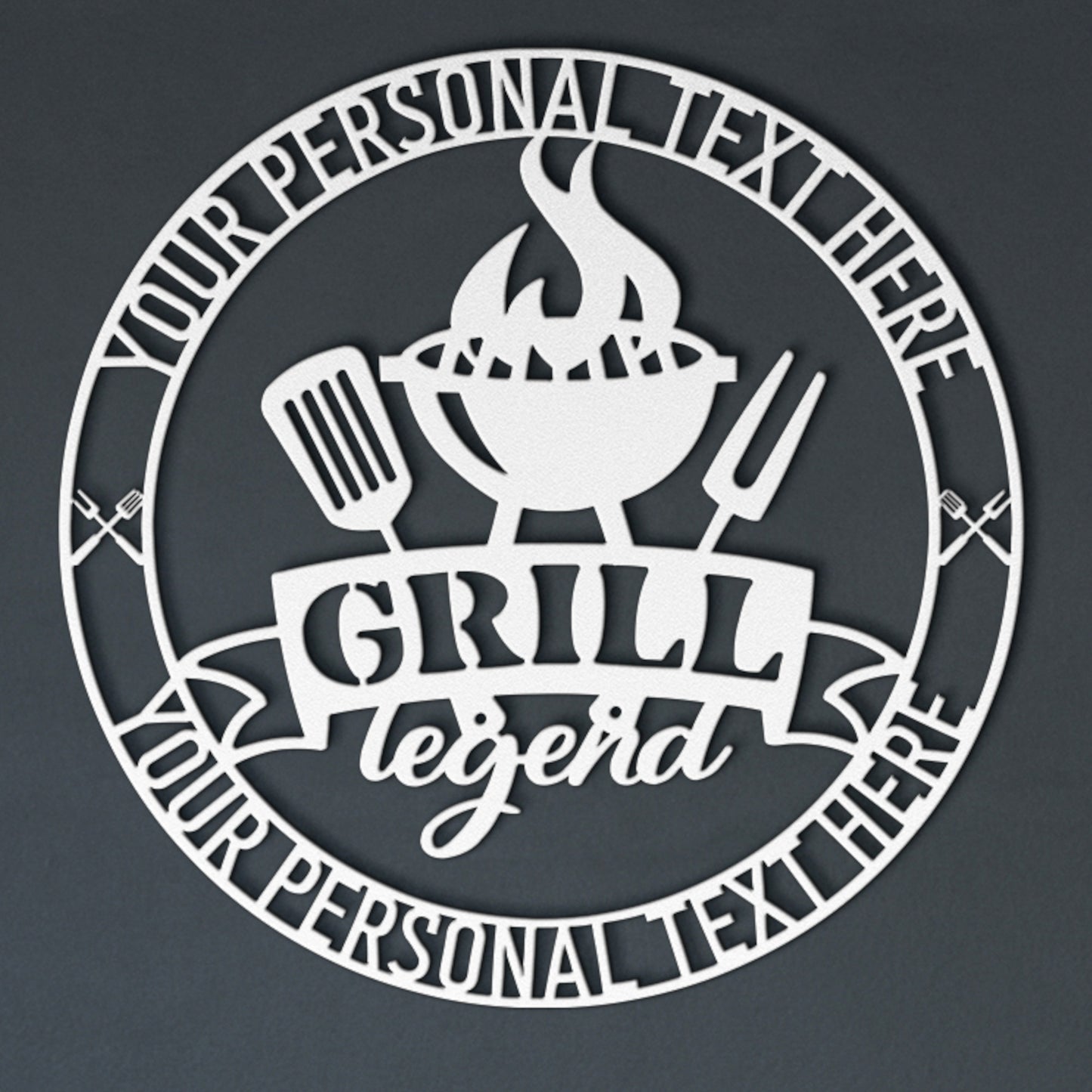 Personalized Grill Legend Metal Sign In White