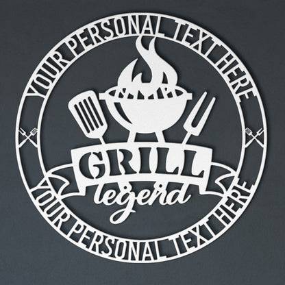 Personalized Grill Legend Metal Sign In White