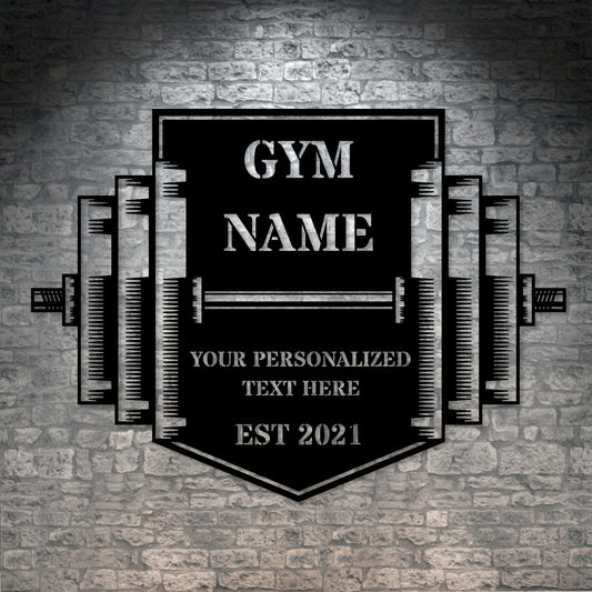 Personalized Gym Center Name Metal Sign Decor In Black With Custom Text