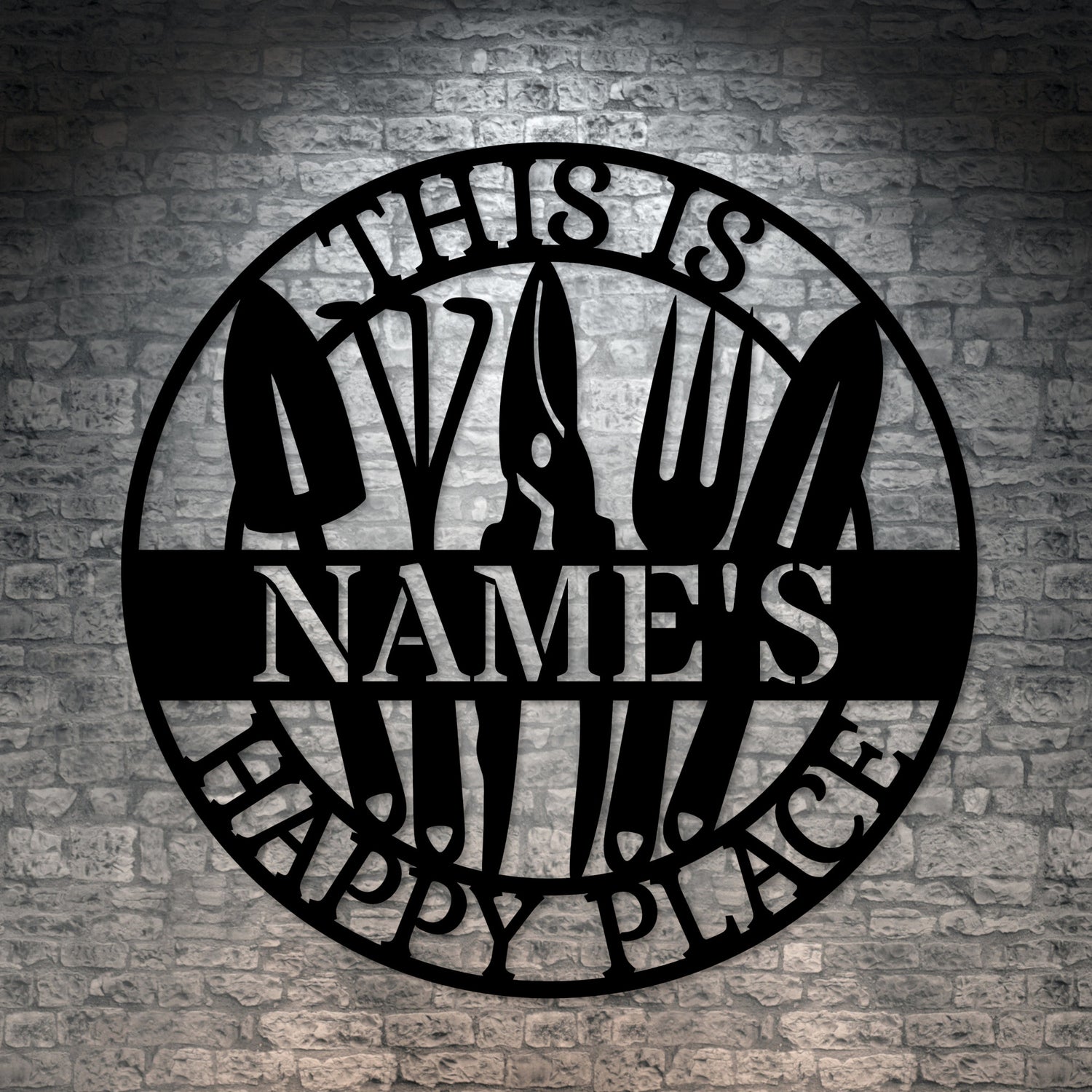 Personalized Happy Gardener Name Metal Sign Decor In Black With Custom Text