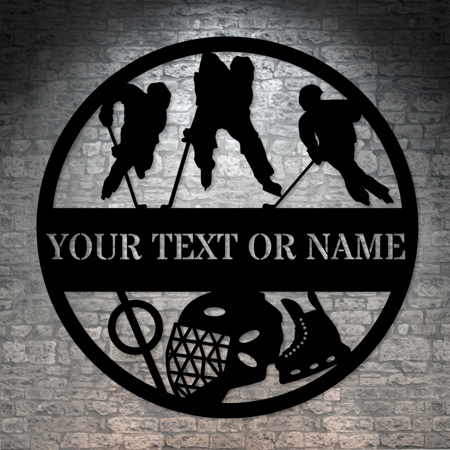 Personalized Ice Hockey Players Metal Sign Decor In Black With Custom Text