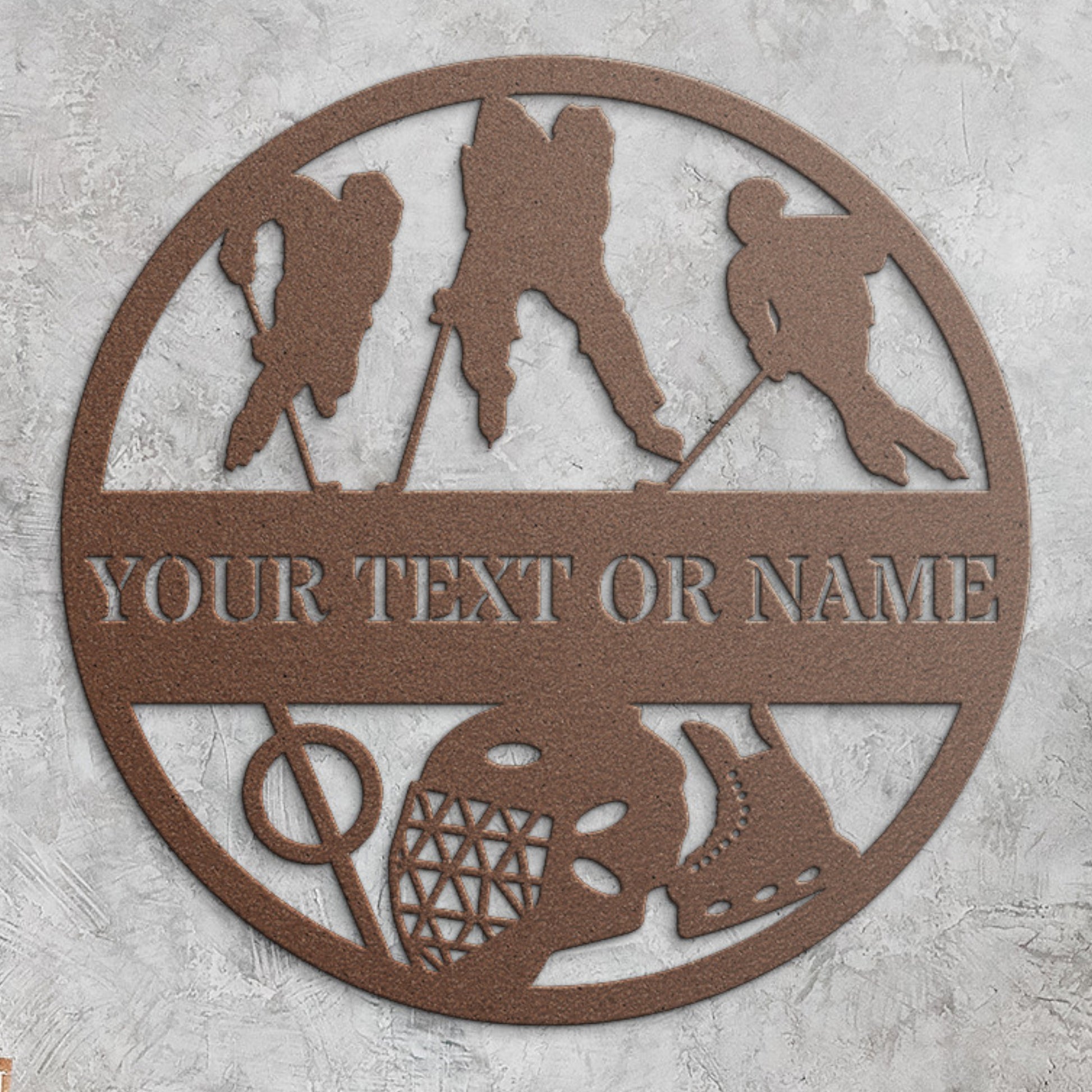 Personalized Ice Hockey Players Metal Sign Decor In Copper With Custom Text