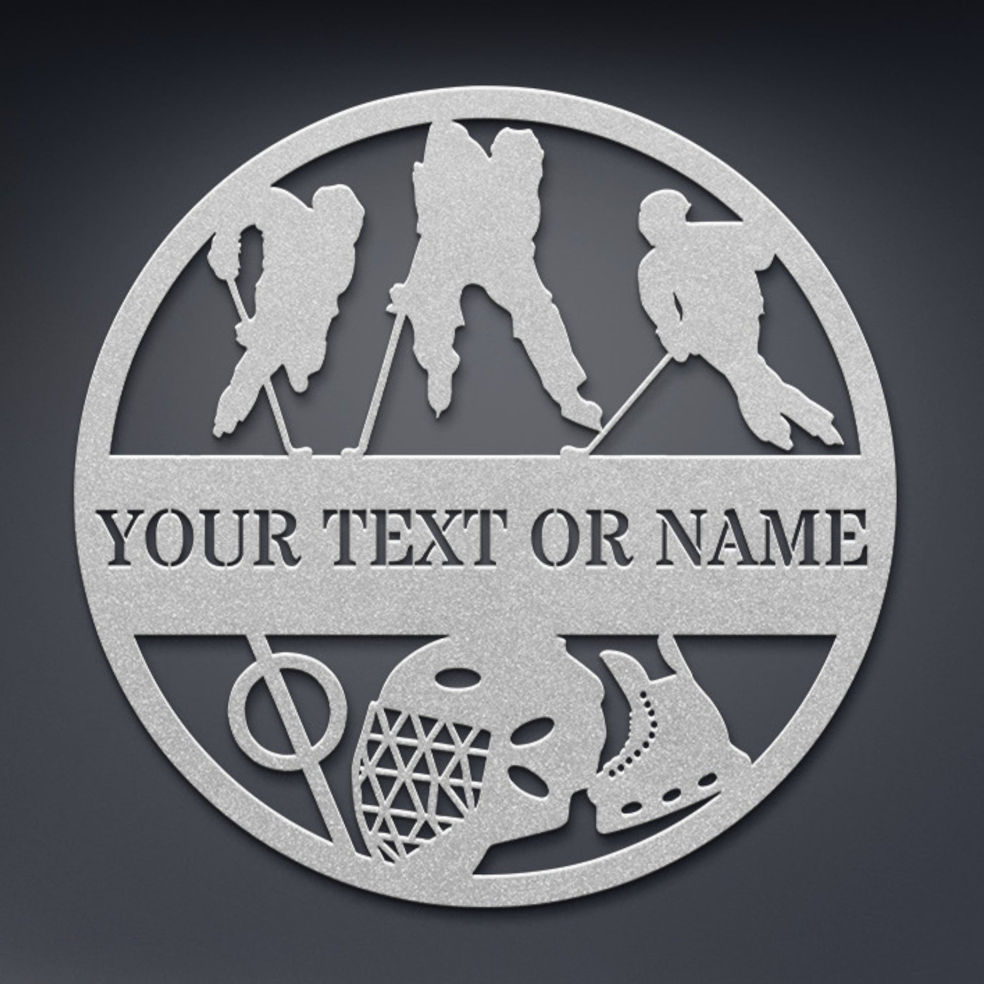 Personalized Ice Hockey Players Metal Sign Decor In Silver With Custom Text