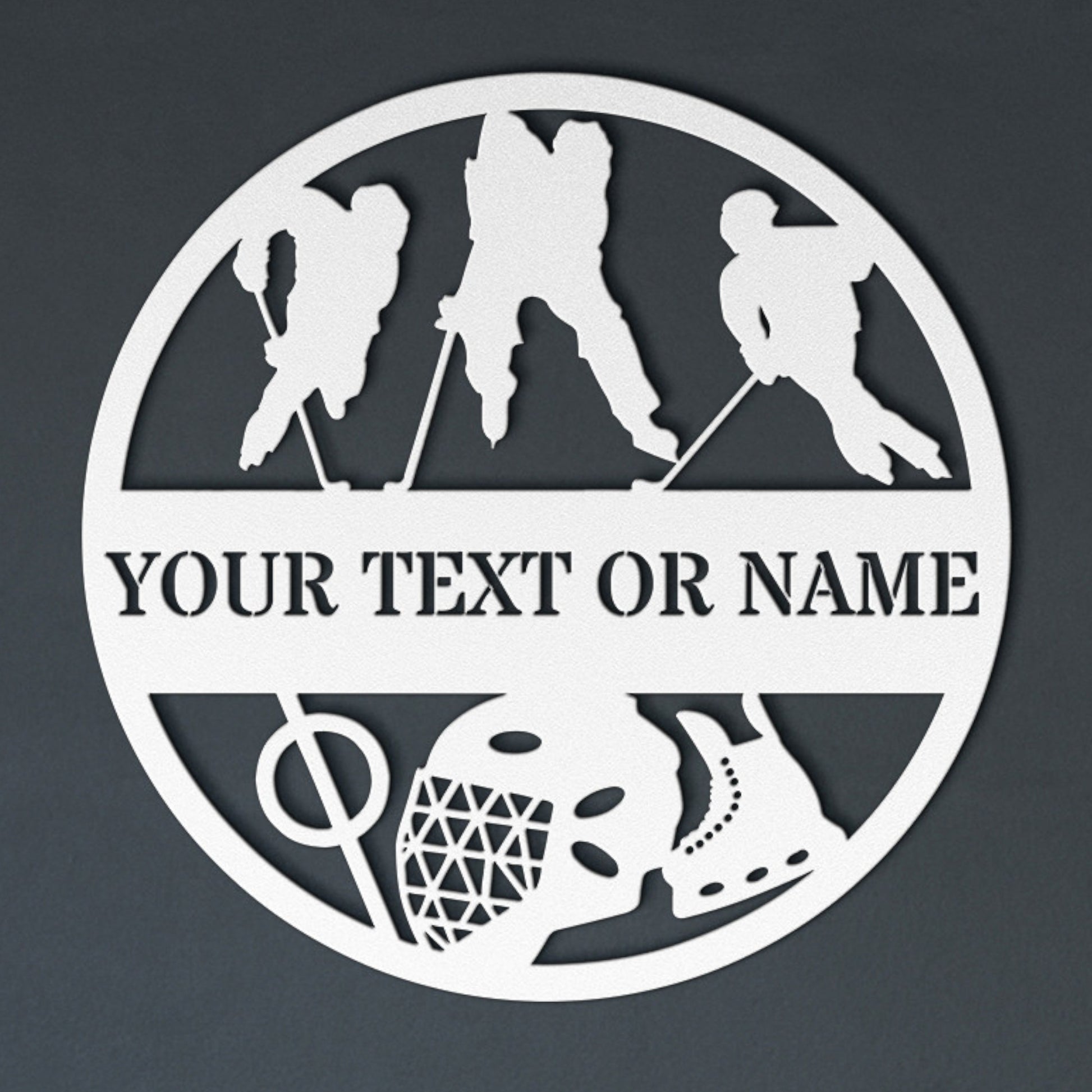 Personalized Ice Hockey Players Metal Sign Decor In White With Custom Text