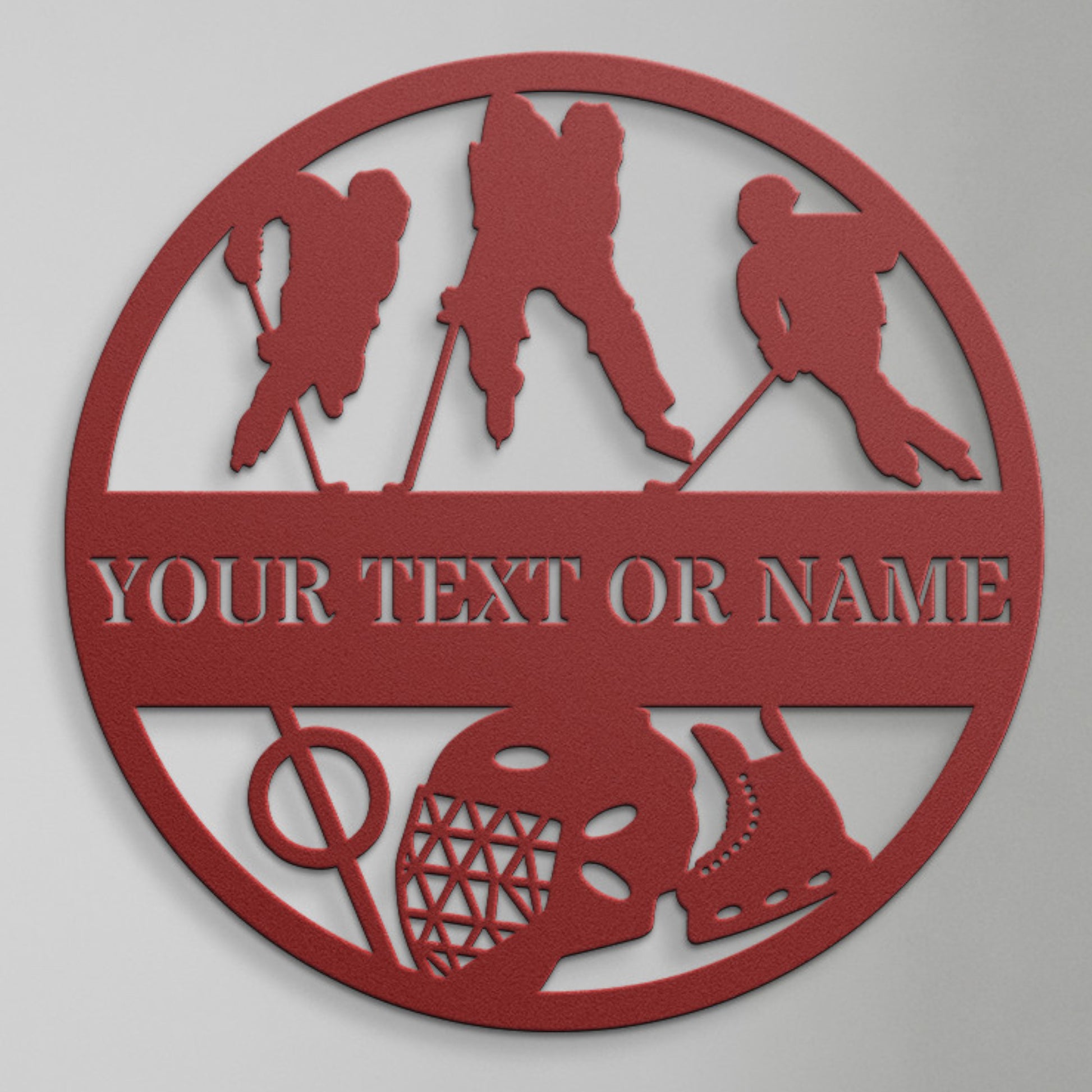 Personalized Ice Hockey Players Metal Sign Decor In Red With Custom Text