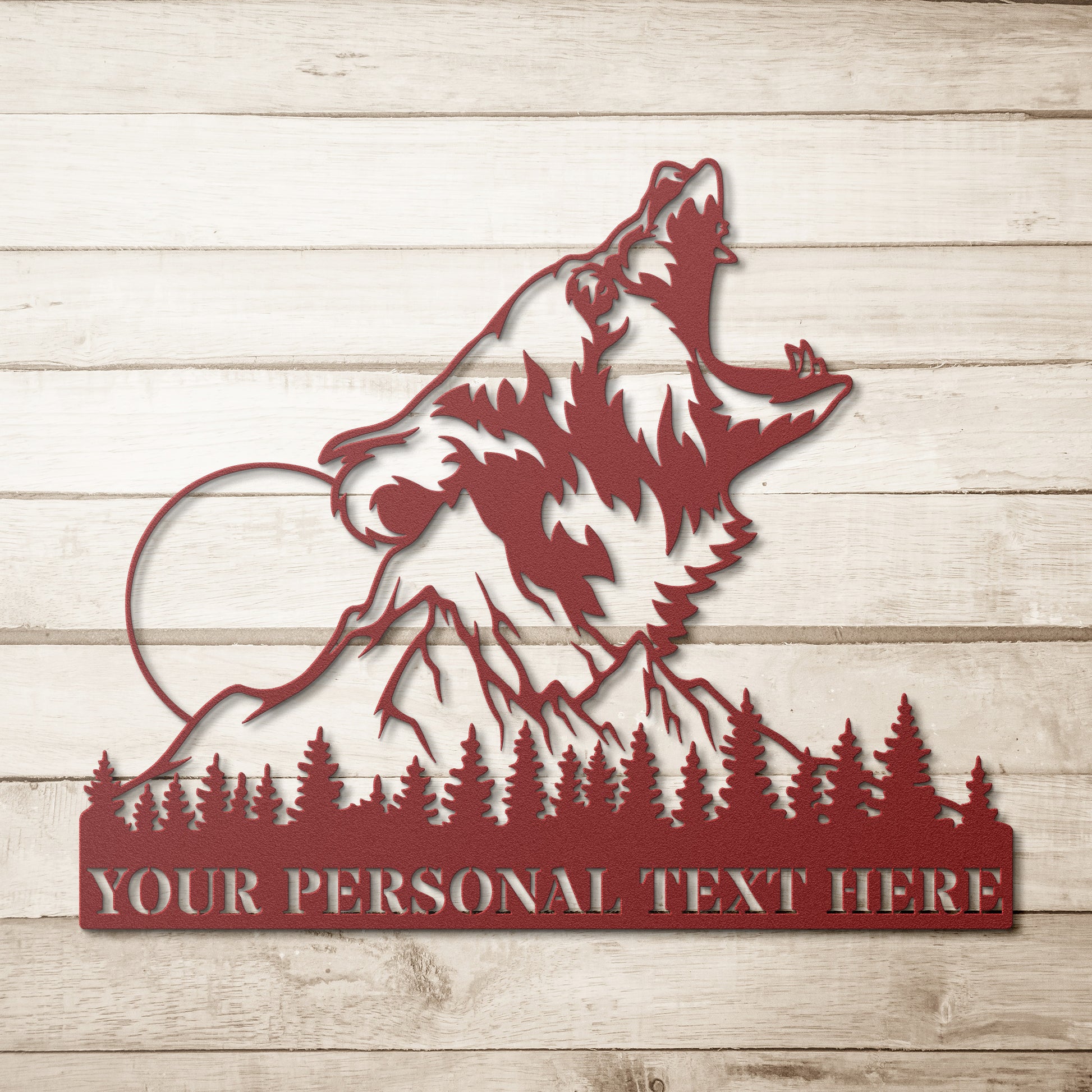 Personalized Impressive Roaring Bear Name Metal Sign Decor In Red With Custom Text