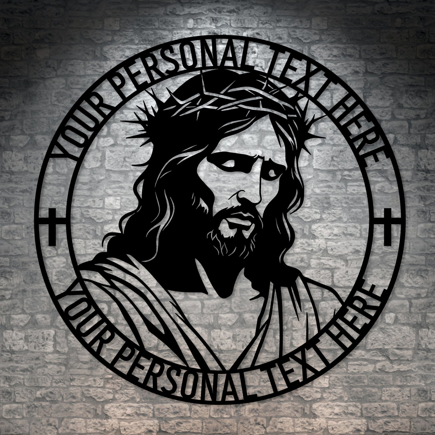 Personalized Jesus Face Metal sign Decor In Black With Custom Text