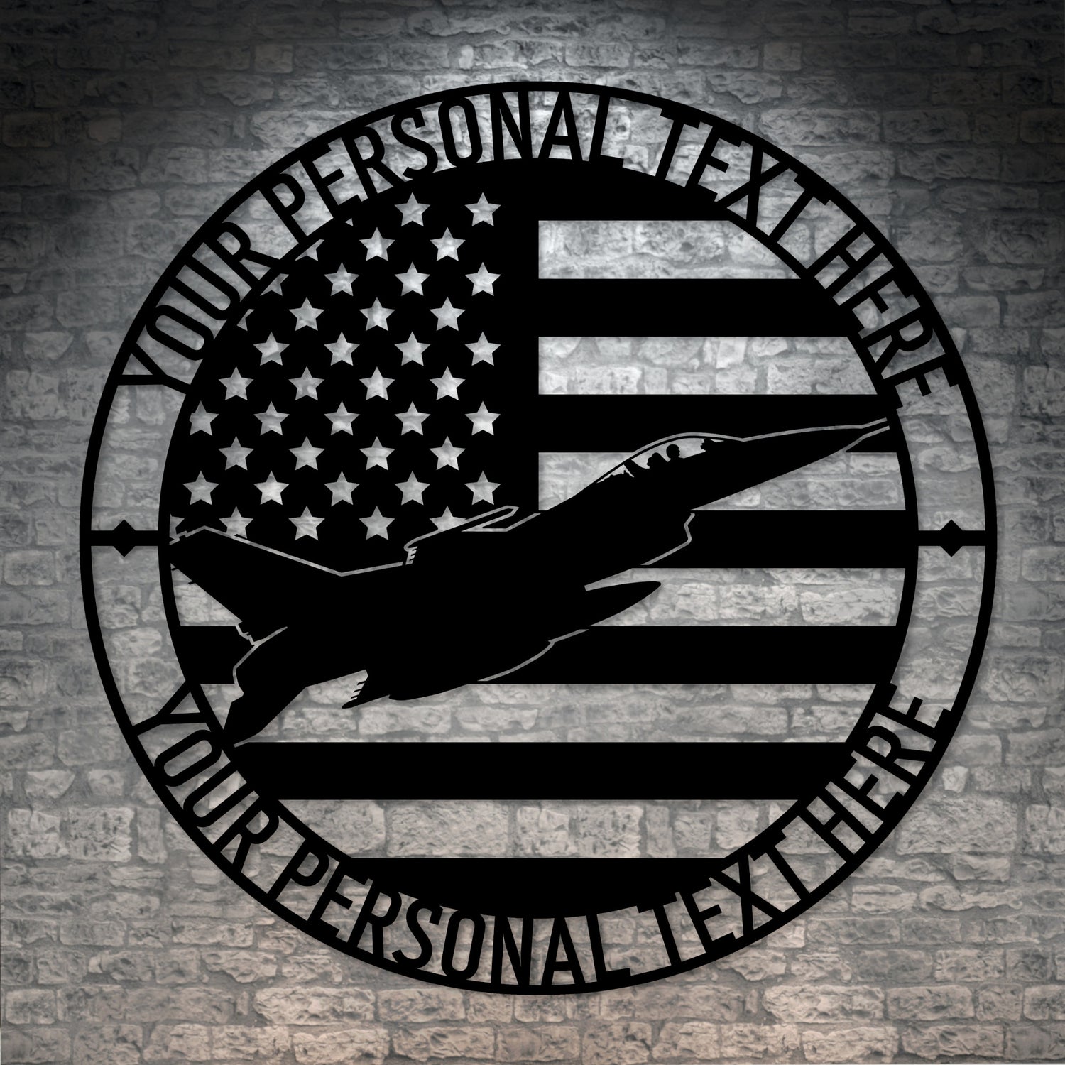 Personalized Jet Fighter Name Metal Sign In Black With Custom Text