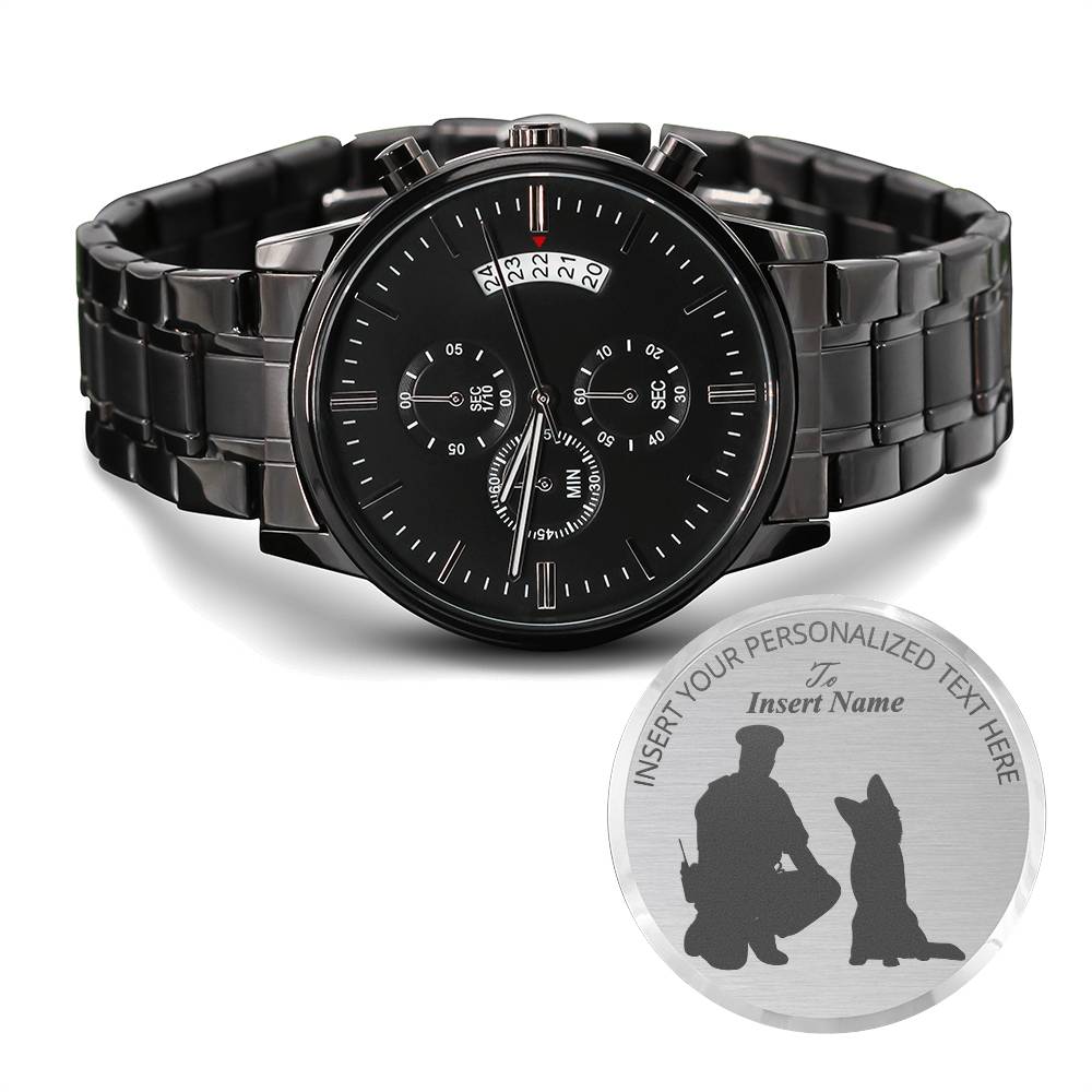 Personalized K-9 Cop Laser-Engraved Metal Watch With Custom Text And Gft Box 3
