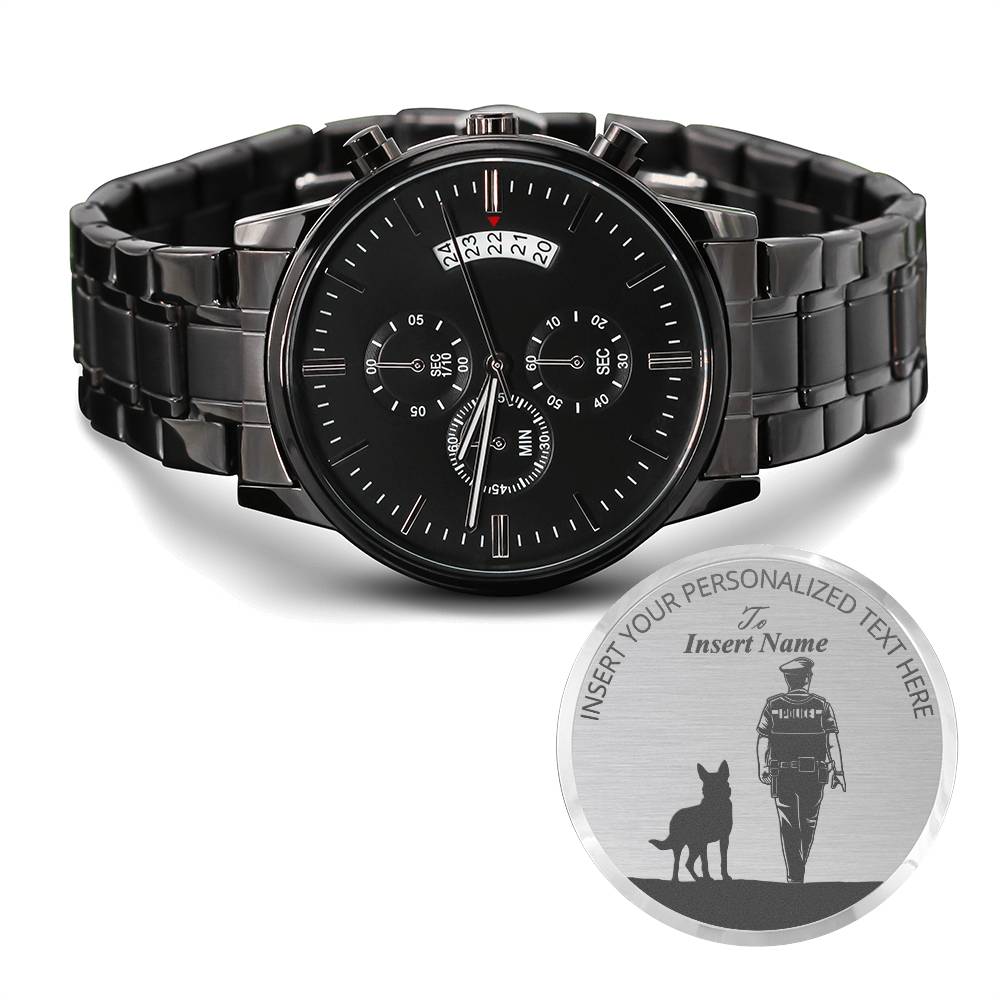 Personalized K-9 Policeman Laser-Engraved Metal Watch With Custom Text And Gift Box 2