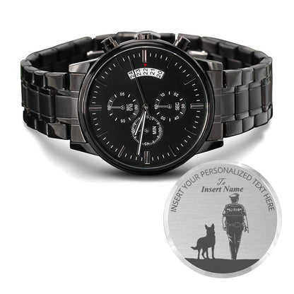 Personalized K-9 Policeman Laser-Engraved Metal Watch With Custom Text And Gift Box 2
