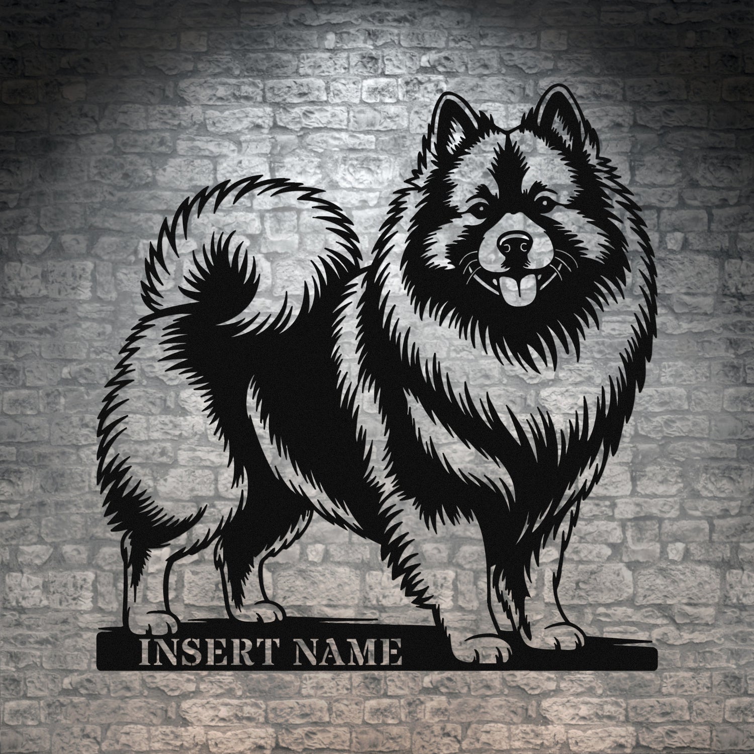 Personalized Keeshond Metal Sign In Black. Custom Dog Owner Wall Decor Gift