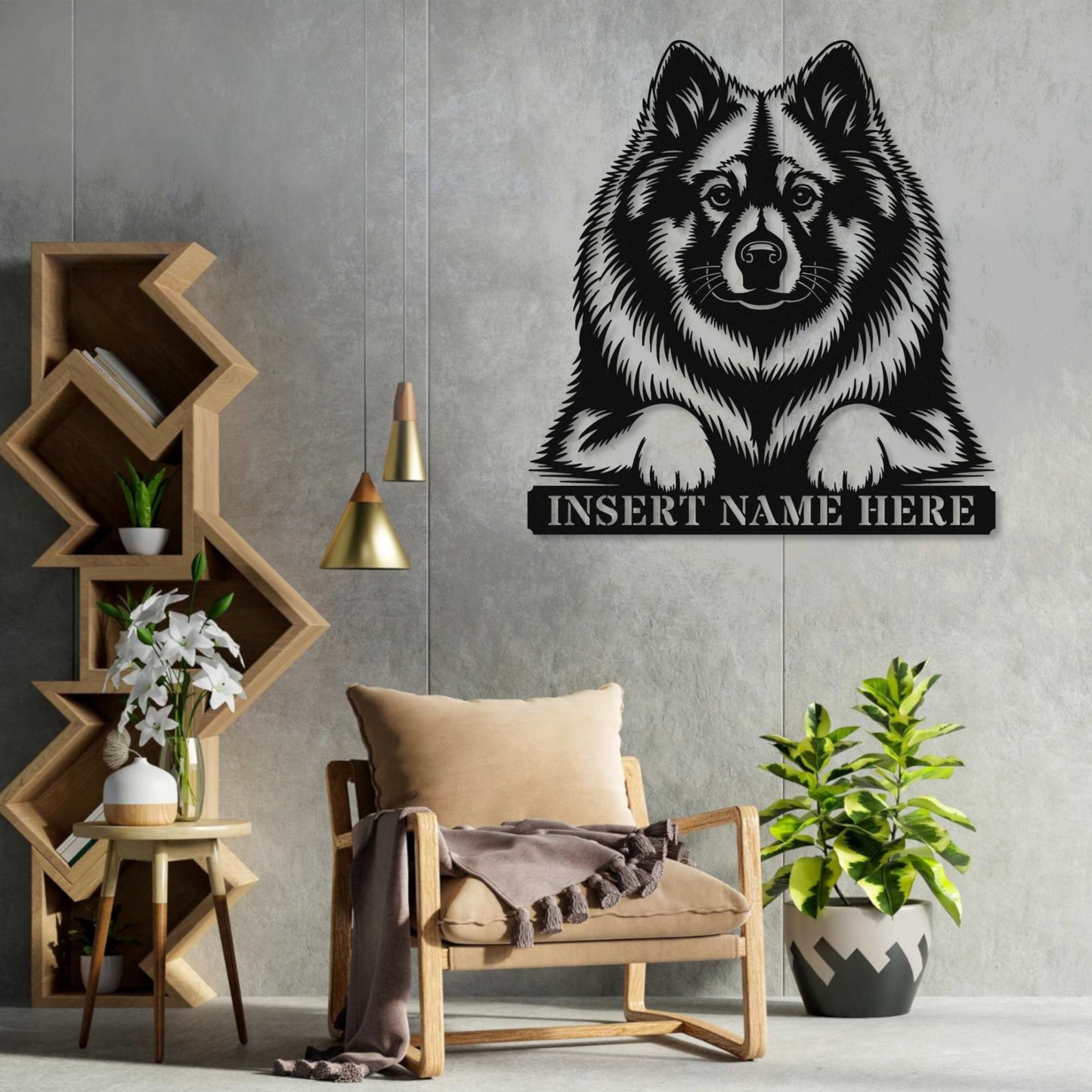 Personalized Keeshond Metal Sign In Black With Your Custom Text. Unique Dog Lover Gift...