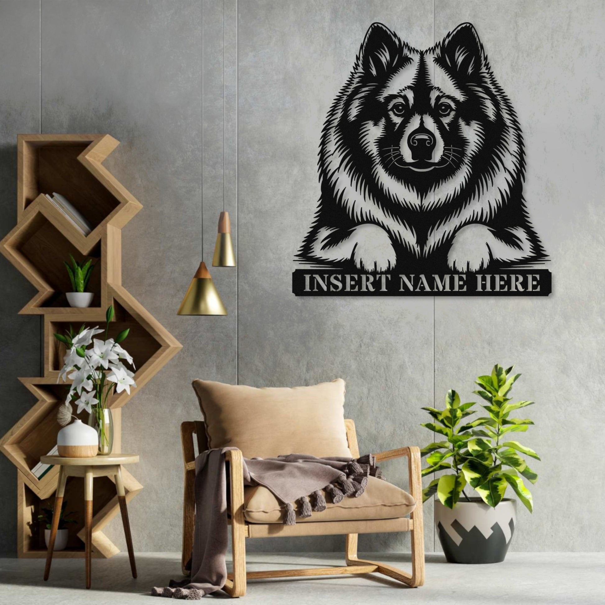 Personalized Keeshond Metal Sign In Black With Your Custom Text. Unique Dog Lover Gift...