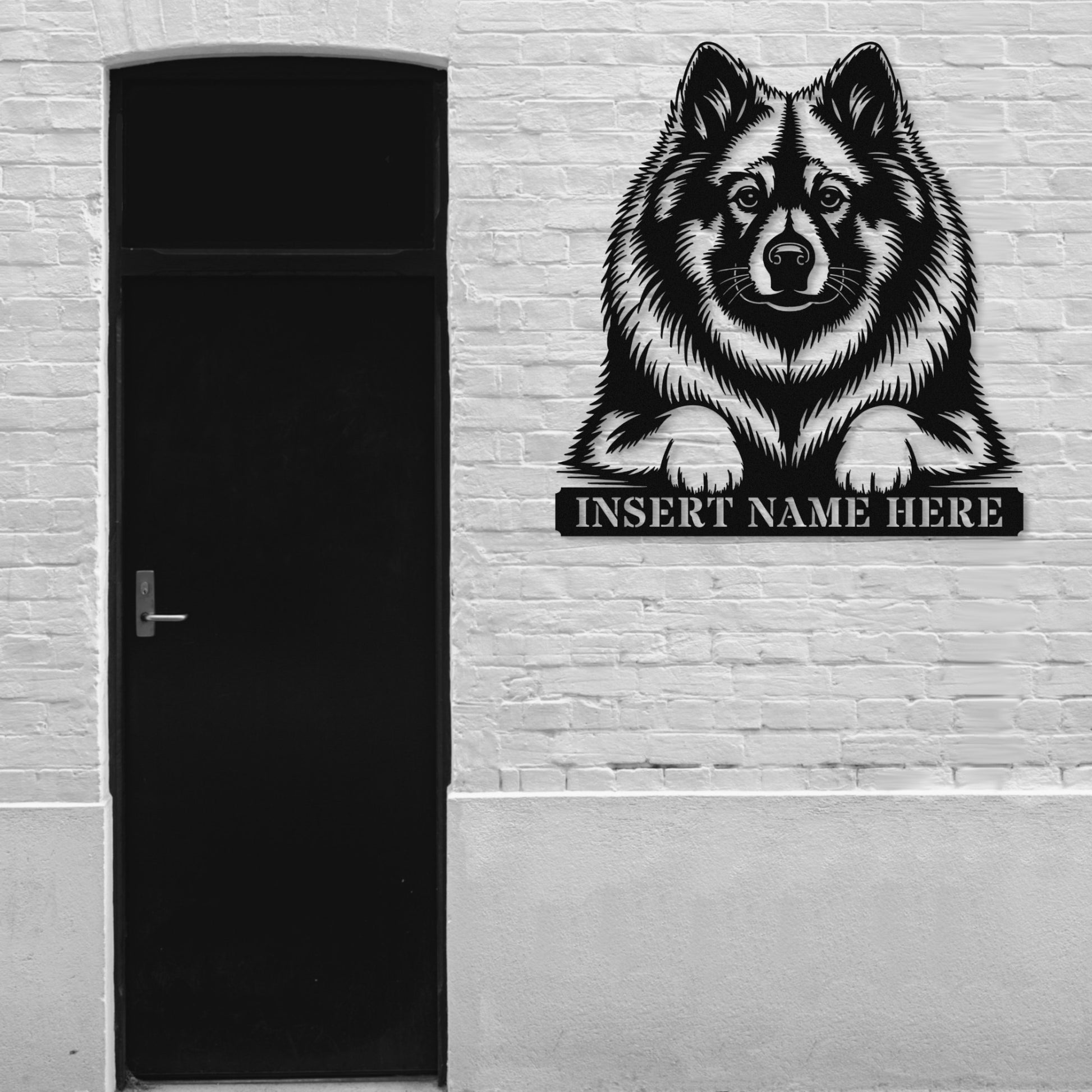 Personalized Keeshond Metal Sign In Black With Your Custom Text. Unique Dog Lover Gift..