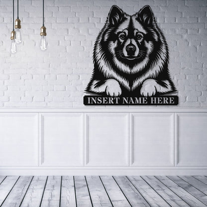 Personalized Keeshond Metal Sign In Black With Your Custom Text. Unique Dog Lover Gift.