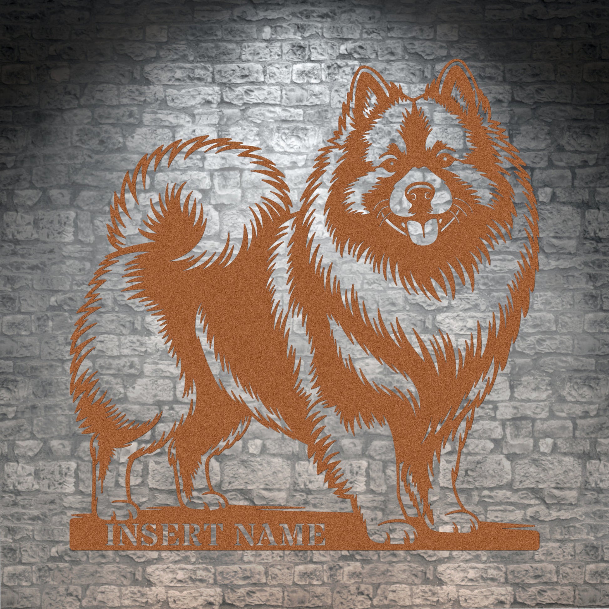 Personalized Keeshond Metal Sign In Brown. Custom Dog Owner Wall Decor Gift