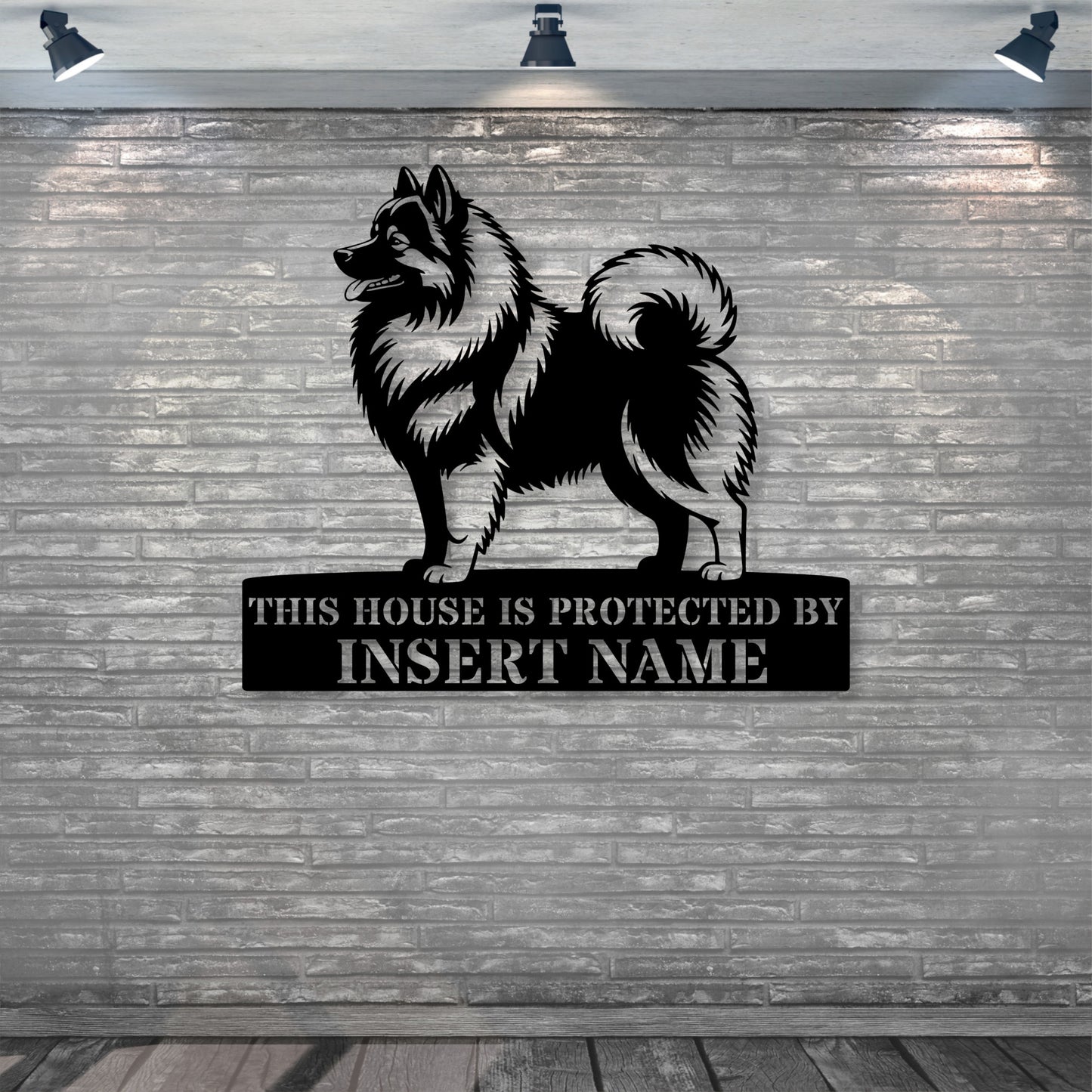 Personalized Keeshond dog guard Metal Sign. Custom Wolfspitz Name Wall Decor for dog lovers..