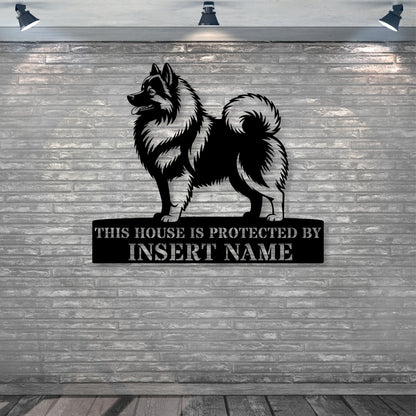 Personalized Keeshond dog guard Metal Sign. Custom Wolfspitz Name Wall Decor for dog lovers..
