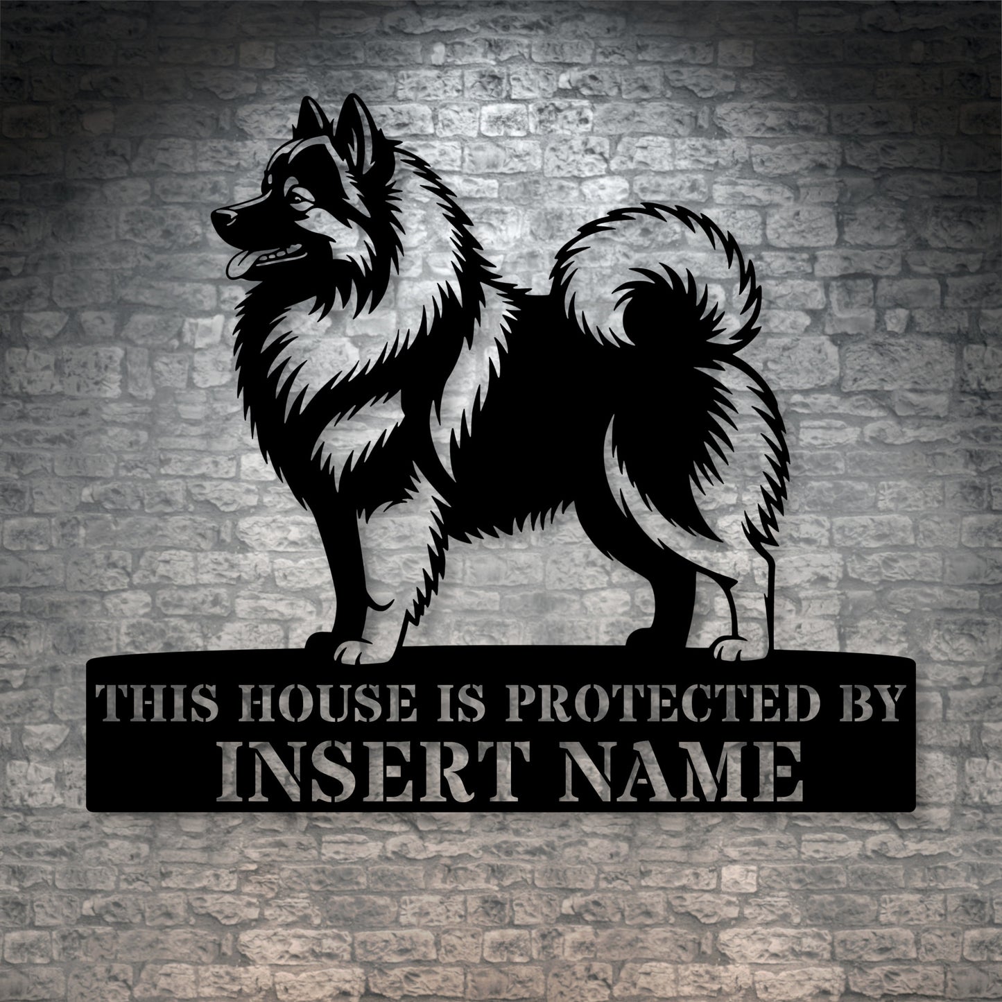 Personalized Keeshond dog guard Metal Sign. Custom Wolfspitz Name Wall Decor for dog lovers