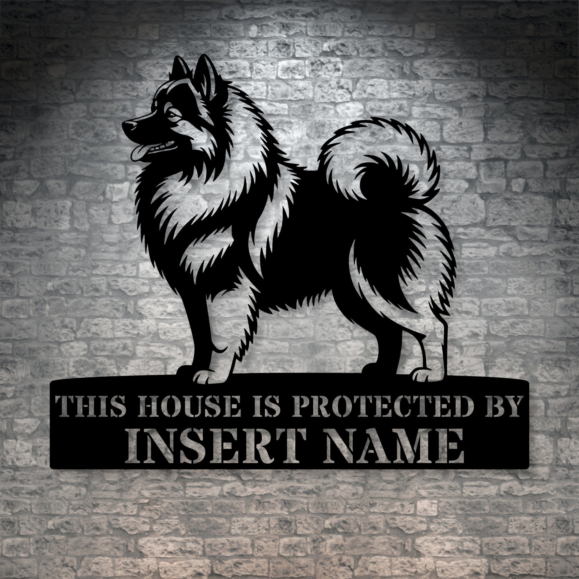 Personalized Keeshond dog guard Metal Sign. Custom Wolfspitz Name Wall Decor for dog lovers