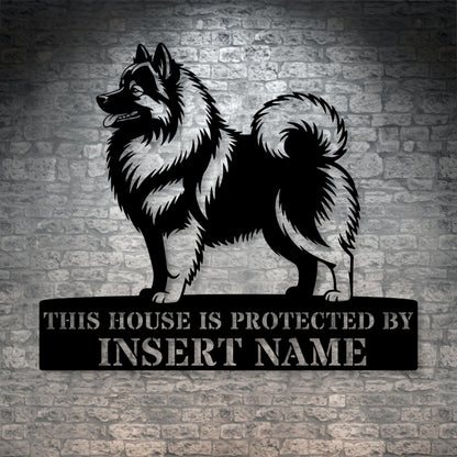 Personalized Keeshond dog guard Metal Sign. Custom Wolfspitz Name Wall Decor for dog lovers