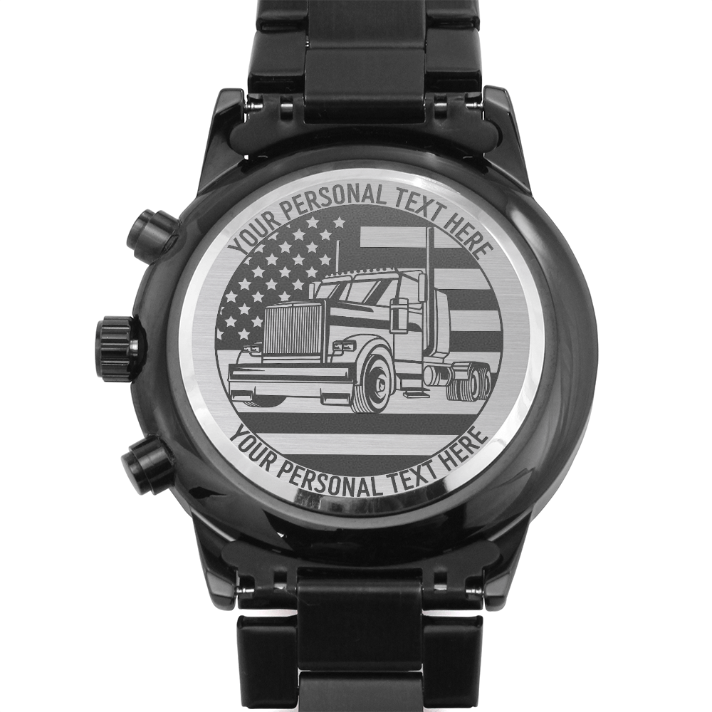 Personalized Laser-Engraved American Truck Driver Metal Wristwatch With Custom Text And Gift Box