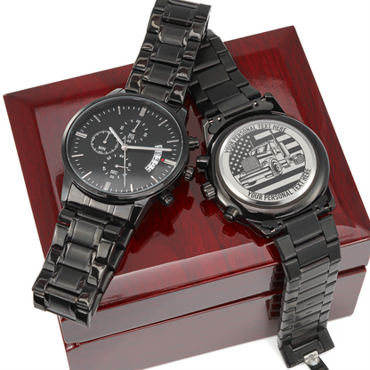Personalized Laser-Engraved American Truck Driver Metal Wristwatch With Custom Text And Gift Box 2