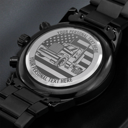 Personalized Laser-Engraved American Truck Driver Metal Wristwatch With Custom Text And Gift Box 3