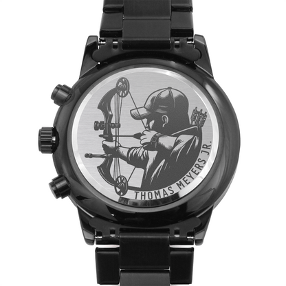 Personalized Laser-Engraved Bow Hunting Metal Wristwatch With Custom Text And Gift Box
