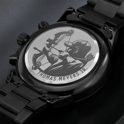 Personalized Laser-Engraved Bow Hunting Metal Wristwatch With Custom Text And Gift Box 3