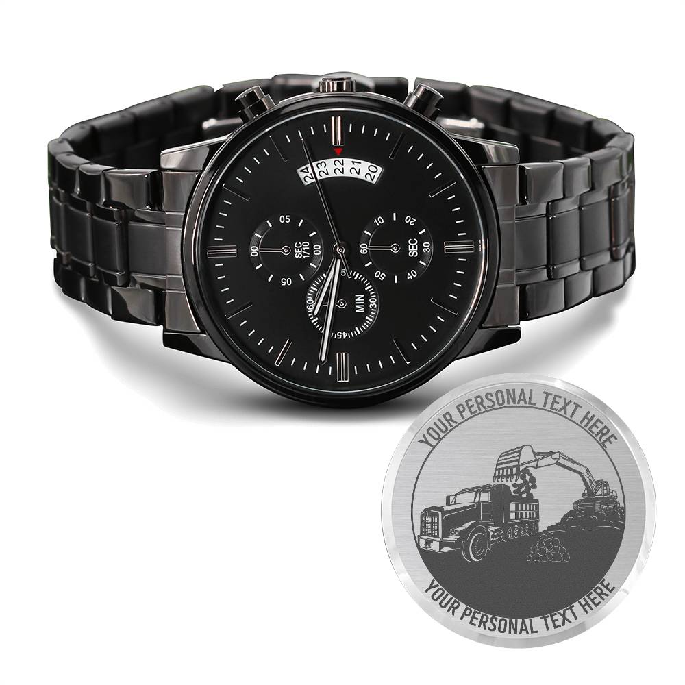 Personalized Laser-Engraved Excavator And Truck Metal Wristwatch With Custom Text And LED Giftbox 3