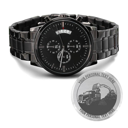 Personalized Laser-Engraved Excavator And Truck Metal Wristwatch With Custom Text And LED Giftbox 3
