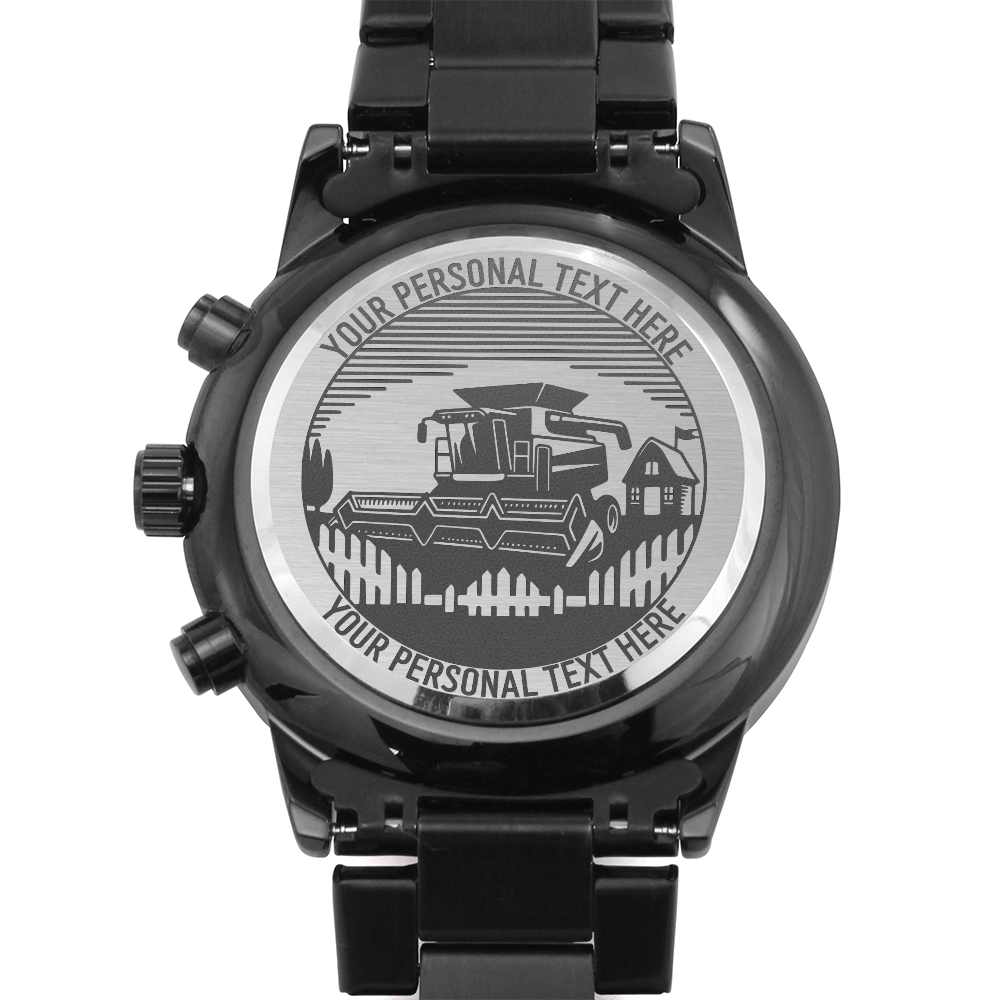 Personalized Laser-Engraved Farmer Metal Wristwatch With Custom Text And LED Gift Box