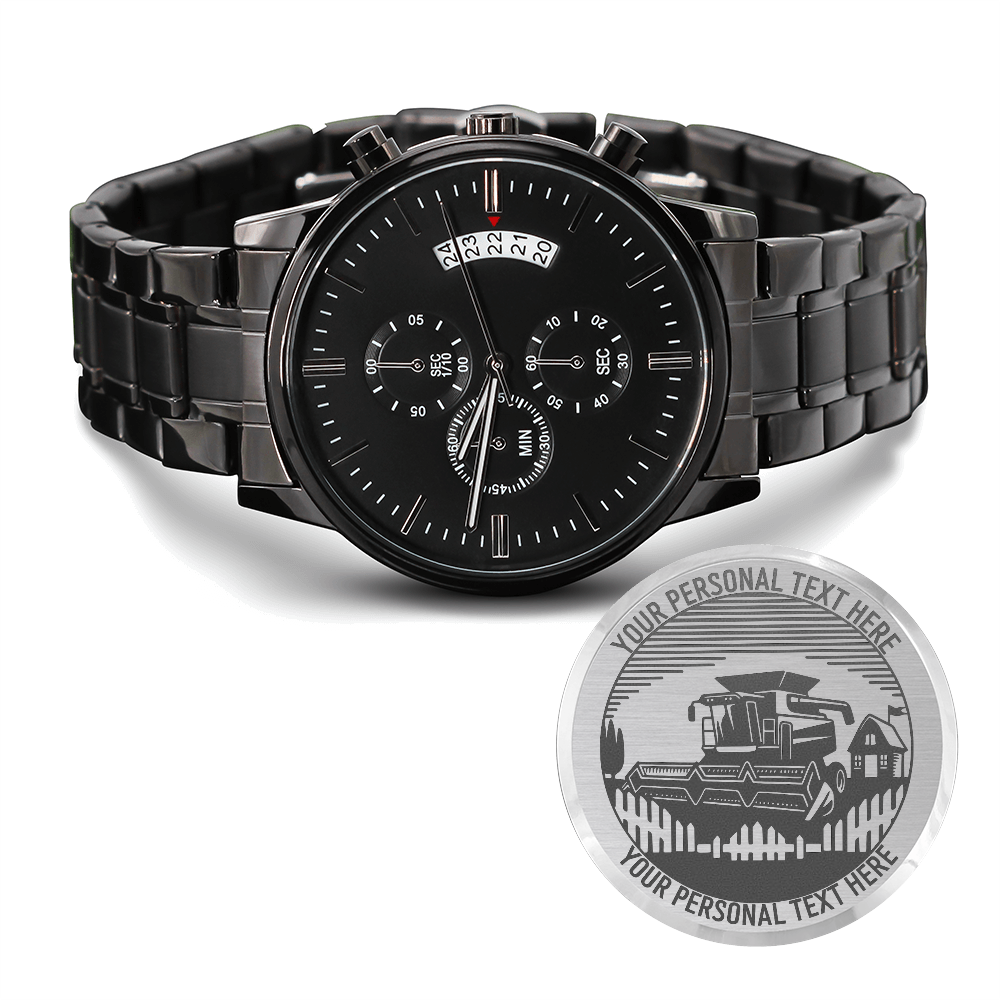 Personalized Laser-Engraved Farmer Metal Wristwatch With Custom Text And LED Gift Box 1