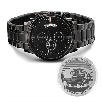Personalized Laser-Engraved Farmer Metal Wristwatch With Custom Text And LED Gift Box 1