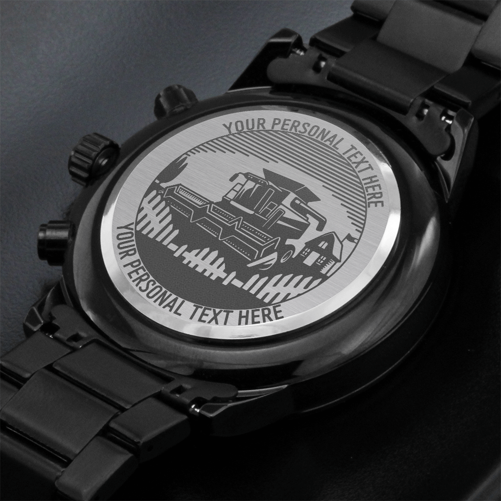 Personalized Laser-Engraved Farmer Metal Wristwatch With Custom Text And LED Gift Box 2