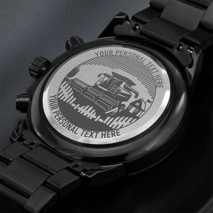Personalized Laser-Engraved Farmer Metal Wristwatch With Custom Text And LED Gift Box 2