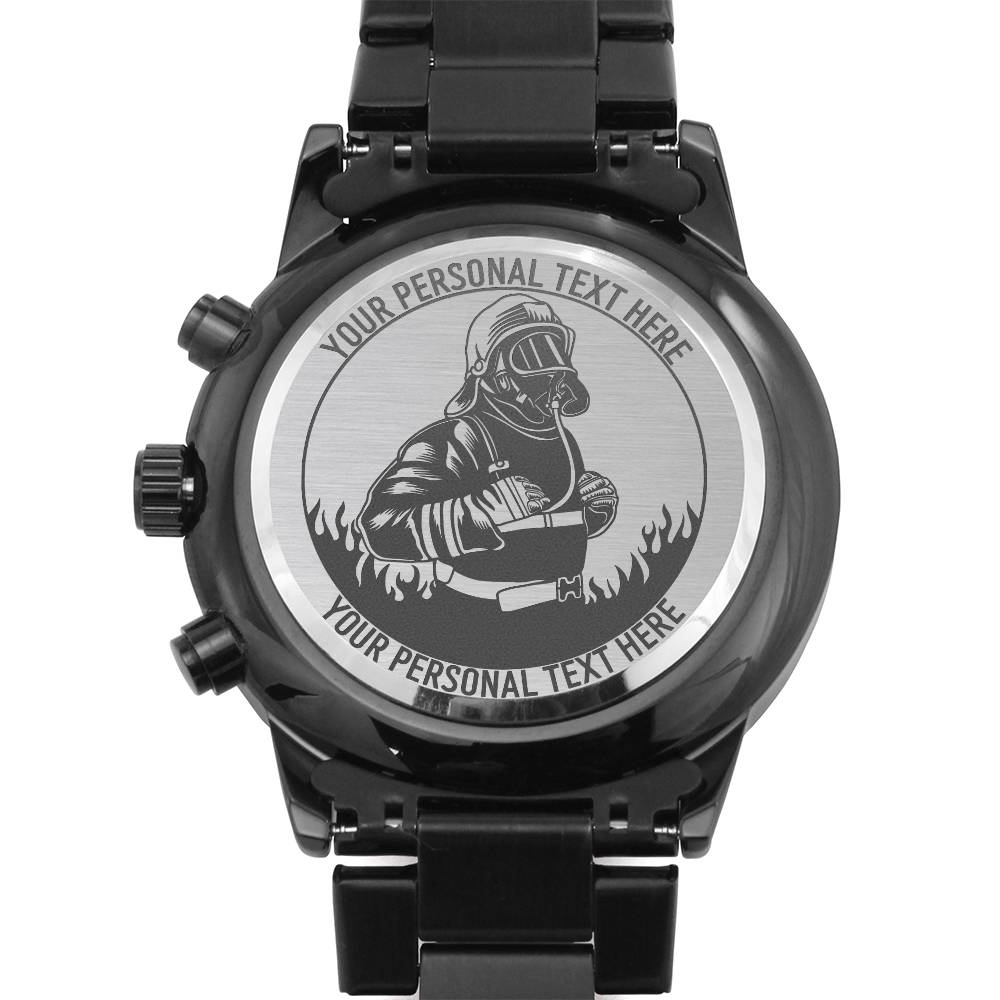 Personalized Laser-Engraved Fireman Wristwatch With Custom Text And Gift Box