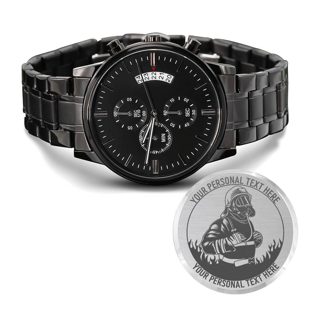 Personalized Laser-Engraved Fireman Wristwatch With Custom Text And Gift Box 3