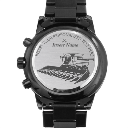Personalized Laser-Engraved Harvesting Machine Operator Metal Wristwatch With Custom Text And LED Gift Box