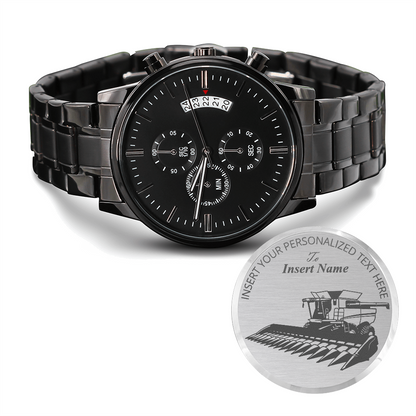 Personalized Laser-Engraved Harvesting Machine Operator Metal Wristwatch With Custom Text And LED Gift Box 1